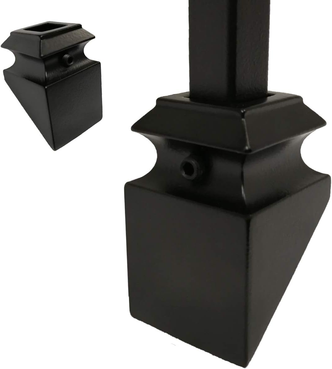 Iron Baluster Shoe (Contractor 50-Pack) Stair Parts for 1/2 Square Scroll Basket Twist Knuckle Iron Balusters Slant/Angled Shoes (Real Satin Black not Matte)