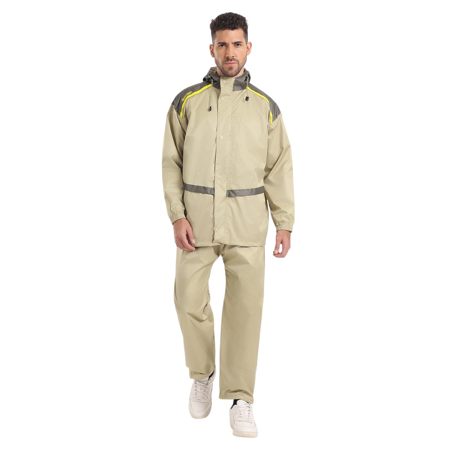 Hooded Raincoat for Men Women Waterproof for Bike Riders Dobby Fabric Lightweight Stylish Sealed Hood, Large Pockets, Heavy-Duty Zippers Rainwear with Carry Pouch-CR017