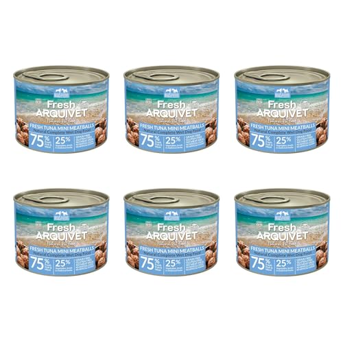 ARQUIVET – 6er-Pack frische Thunfisch-Fleischbällchen – Dosen mit MINI-Thunfisch-Fleischbällchen – 200-g-Dosen – Nassfutter für Hunde, alle Rassen