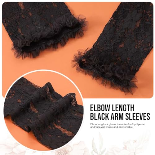 CASDRE Long Lace Floral Bridal Arm Sleeves Fingerless Wedding Gloves Elbow Length Halloween Cosplay Glove for Women and Girls3