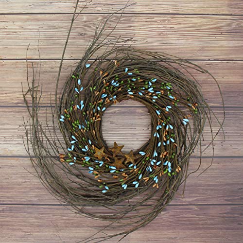Cvhomedeco. Primitives Rustic Pip Berries And Twig With Rusty Barn Stars Wreath, 10-Inch, Country Mix #TOP3