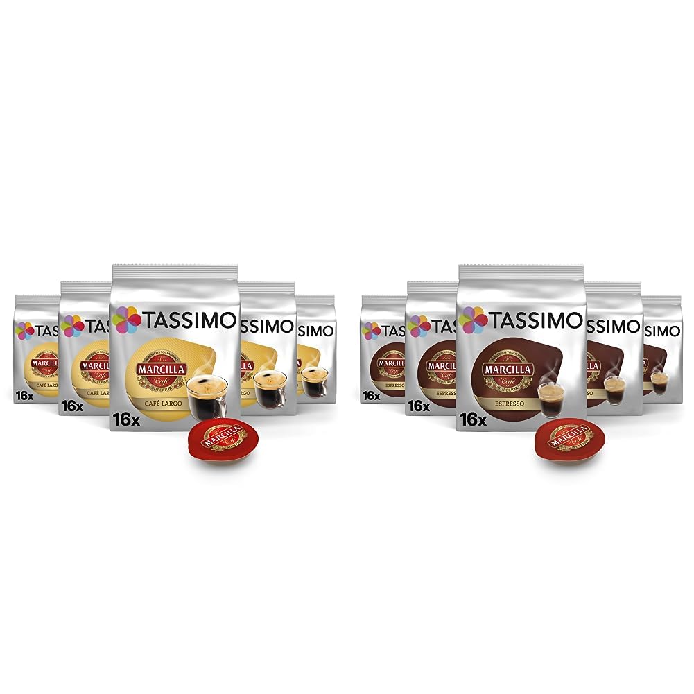 Tassimo Cápsulas de Café Marcilla Largo y Espresso | 80 Cápsulas Compatibles con Cafeteras Tassimo - 5PAK - Amazon Exclusivo