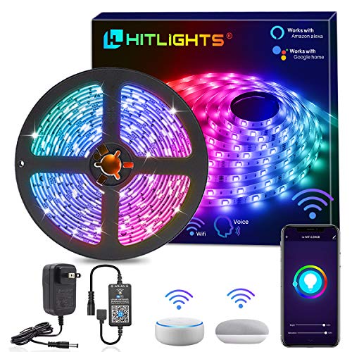 HitLights Smart WiFi LED Strip Lights, Wireless RGB 5050 LED Strip Kit 16.4FT 5050 Color Changing LED Tape Lights Working with Alexa, Google Home - APP Controlled Lights Strip for Home Kitchen TV