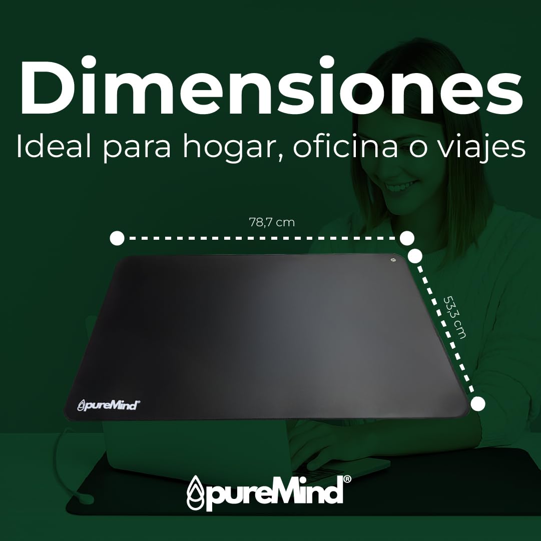 Alfombrilla Grounding 60x40 cm – Earthing Mat para Conexión a Tierra - Grounding Mat para Escritorio o Suelo - Alfombra Grounding Antiestrés + Descanso y Bienestar | Puremind