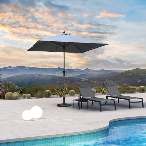 PURPLE LEAF Sonnenschirm 250 x 250 cm, Alu Balkonschirm knickbar, Gartenschirm mit Kurbel, Marktschirm, UV-beständig, für Garten, Terrasse, Hellgrau