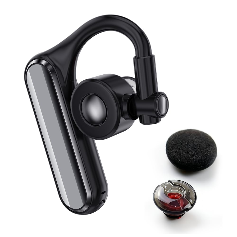 Open ear wireless Bluetooth headphones with detachable in ear ear caps,single ear phone headphones with noise cancelling microphone,hands-free button Bluetooth earbuds,for work, driving,business-image-37
