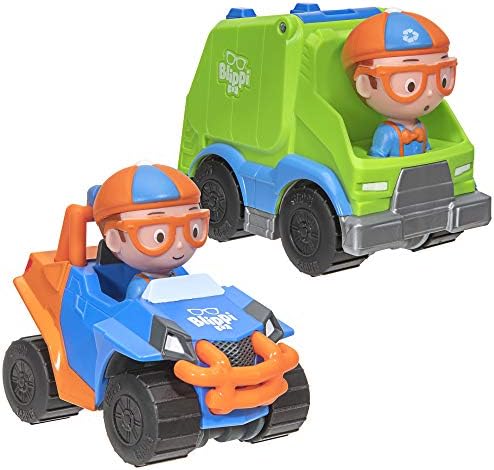 Blippi Mini Vehicles, Including Blippi Mobile and Garbage Truck, Each with a Character Toy Figure Seated Inside - Zoom Around The Room for Free-Wheeling Fun - Perfect for Young Children