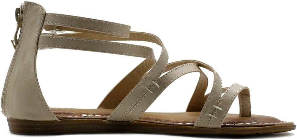 Ollio Women's Shoe Gladiator Strap Flat Zori Sandal 7.5 Beige