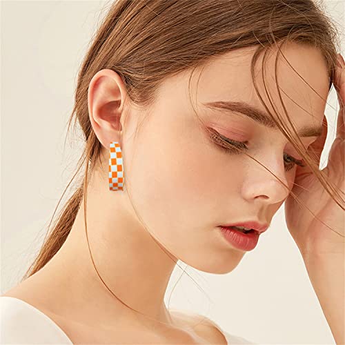Unique Lightweight Minimalist 70s 80s 90s Vintage C Shaped Acrylic Resin Dangle Drop Earrings Fashion Geometric Black White Grid Hoop Earrings for Women Statement Jewelry Gifts4