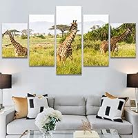 SIGNWIN 5 Panel Canvas Wall Art Modern Art Animals Dramatic Giraffe Lion Multicolor Photography Southwest for Home Decorations Ready to Hang - 60