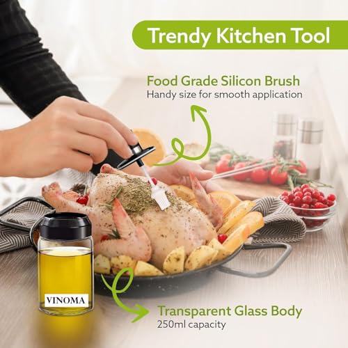 Image of Elegant Glass Oil Bottle with Brush 250ml, Oil Container Bottle for Kitchen, Glass Bottle with Brush for Cooking, Baking, BBQ, Marinating (Pack of 1, 260 ml)