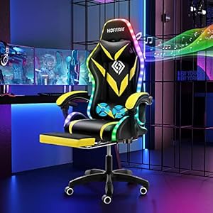 Massage Gaming Chair with Bluetooth Speakers and RGB LED Lights Ergonomic Computer Gaming Chair with Footrest Music Video Game Chair High Back with Lumbar Support Yellow and Black Massage Gaming Chair with Bluetooth Speakers and RGB LED Lights Ergonomic Computer Gaming Chair with Footrest Music Video Game Chair High Back with Lumbar Support Yellow and Black