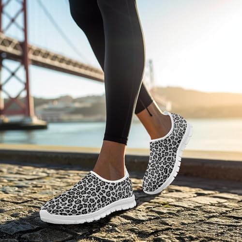 Sunflower Leopard Print Casual Shoes for Women Knit Mesh Slip on Walking Shoes Sneakers Size 5-10.5 6