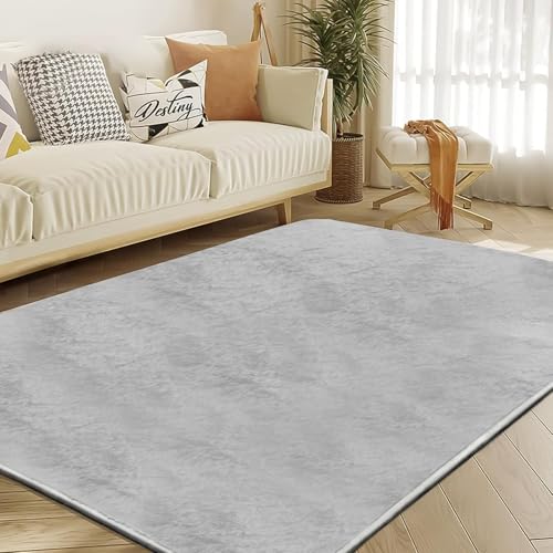 Image of Floor Rug Rabbit Fur 2000 GSM Living Room Mats Anti Skid Water Absorbent Easy Machine Washable Rectangular Rug for Bedroom|Floor| Size 3x5 Feet (90x150 Cm) Light Grey