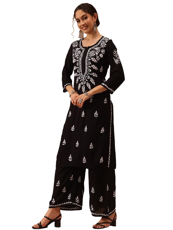 Image of Ada Hand Embroidered Lucknowi Chikankari Modal Kurta Set for Women A811272