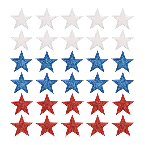 AfeilarSfltch 30 Pcs Iron On Star Patches - 1.3 Shiny 250th Anniversary Patches for Clothes DIY Applique Patch Bulk 4th of July Embroidered Patches Patriotic Decorations