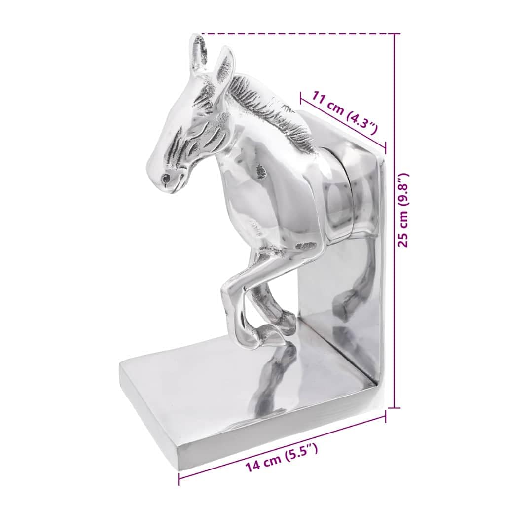 Mangloder - Fermalibri in alluminio argentato, 2 pezzi, 11 x 14 x 25 cm, finitura lucida con intarsio, per mensole, scrivania, soggiorno, ufficio, stabile, per libri, documenti, CD, DVD, cartelle