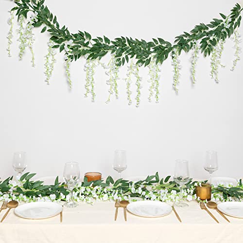 LUWENER 2PCS 7FT Artificial Wisteria Vine Garland Fake Wisteria Flower Silk Ivy Hanging Flower for Wedding Decorations Outdoor Indoor Wall Badroom Garden Decor (White) - Image 2