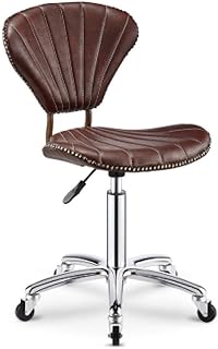 Silla Para Pedicura con Rueditas，Taburete Silla de Montar con Rojo PU Cuero Sintético Asiento，Altura Regulable 35-50 cm，160kg de Capacidad de Carga，Sillas Para Peluqueria con Respaldo para El Trabajo