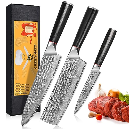 Ofuun Juego De Cuchillos De Cocina Profesional, 3 Piezas Set Cucihllos Cocina De Acero Damas - 19,3cm Cuchillo Chef, 17,4cm Cuchillo De Nakiri, 12,5cm Cuchillo Pelador De Fruta - Serie Loyal Ofuun Juego De Cuchillos De Cocina Profesional, 3 Piezas Set Cucihllos Cocina De Acero Damas - 19,3cm Cuchillo Chef, 17,4cm Cuchillo De Nakiri, 12,5cm Cuchillo Pelador De Fruta - Serie Loyal