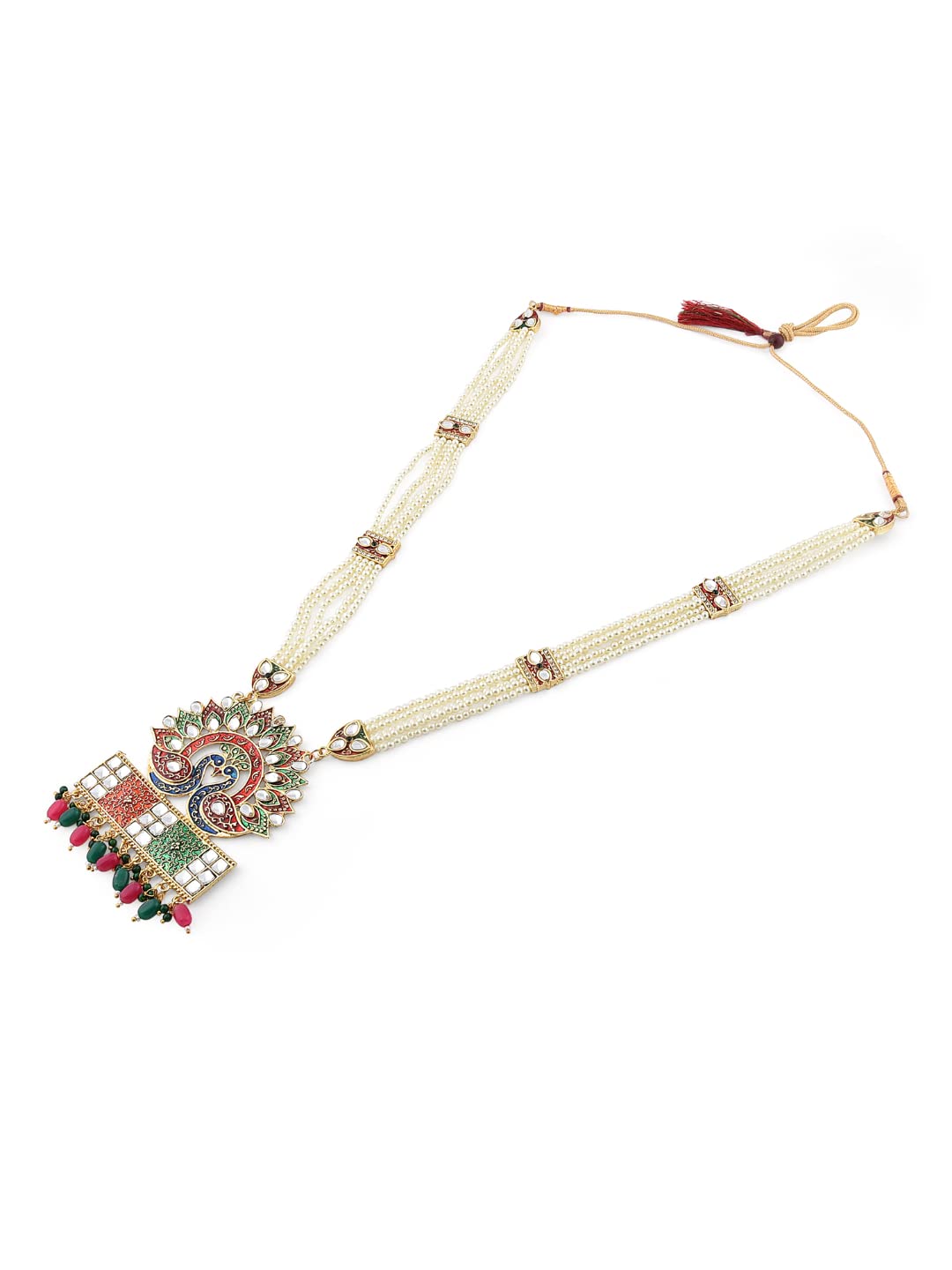 Women's Peacock Inspired Meenakari Long Necklace & Earring Set