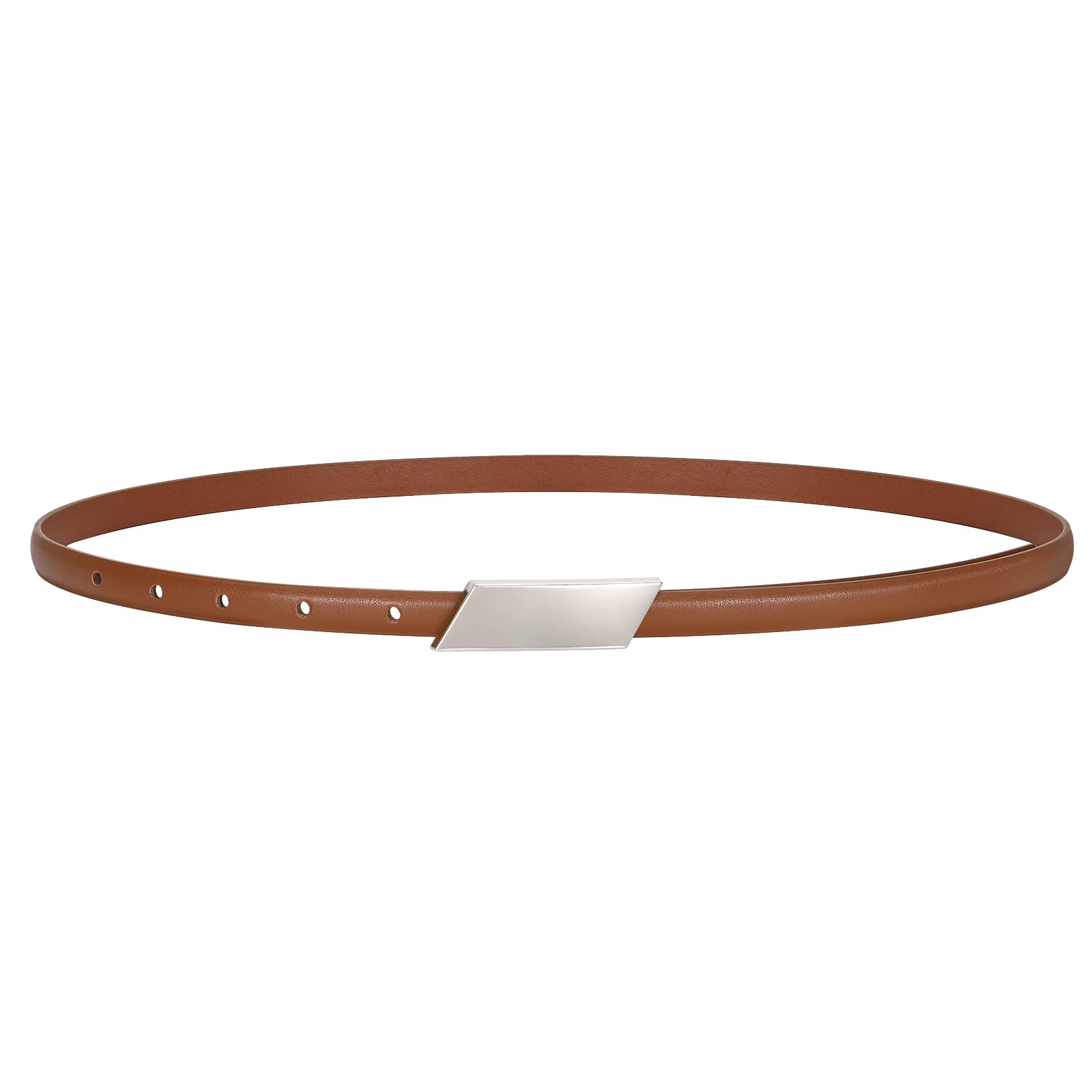 LEACOOLKEY Thin Leather Belt Women Skinny Belt for Dress Jeans Ladies Thin Waist Belt with Gold Silver Buckle