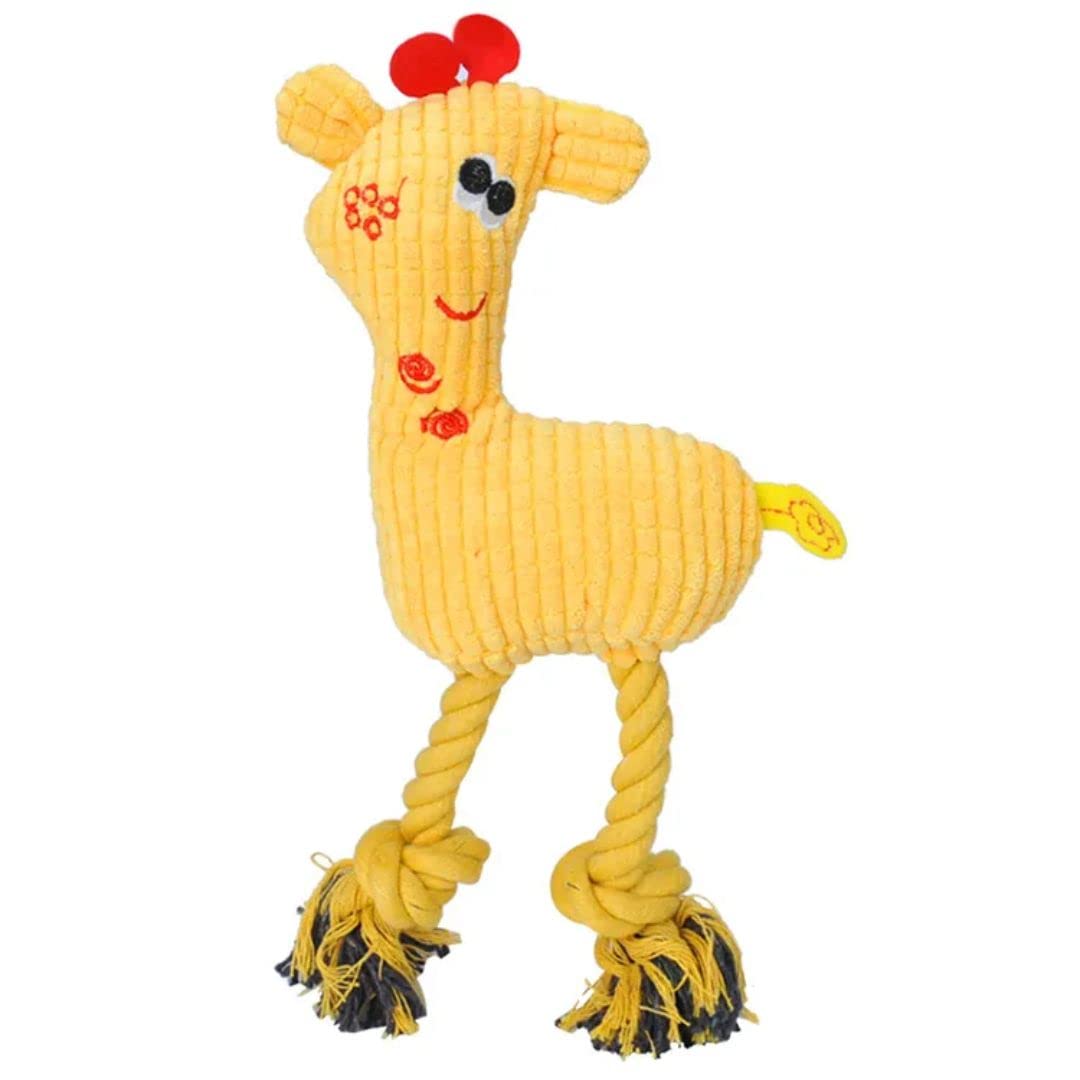 PETSARY Plush Deer Shape Animal Dog Tug Toy - Fluffy Molar Teeth Chewing Squeaky Toy - Interactive Bite Resistant Sound Doll - Pet Grinding Teeth Training Toy - Durable Animal Cartoon Pet Toy (Yellow)