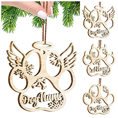 WEIYOUDP Custom Pet Memorial Ornament - Personalized Dog Angel Wings Wooden Christmas Decoration With Custom Name (Dog Paw 1pcs)