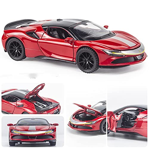 Image of Kids Toy car Playsets 1:32 Die Cast Metal Car SF90 Pull Back Metal Cars with 4 Openable Doors Light and Musical Sound (Multi)