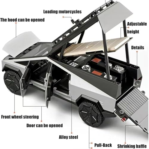 Image of Tesla Cyber Truck Camping Pickup RV with Motorcycle 1:32 Model Car Alloy Metal Pull Back Die-cast Metal Toy car with Openable Doors & Light Music Gifts Toys Kids【Colors as Per Stock】