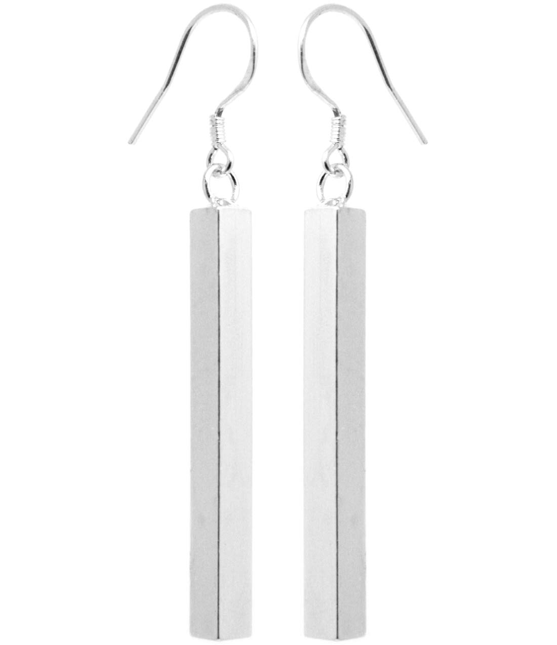 2LIVEfor Silver pin earrings, long hanging angular cylinders, 925 silver-plated, Silver Earrings, Elegant hanging pin earrings, simple, modern, geometric, square earrings