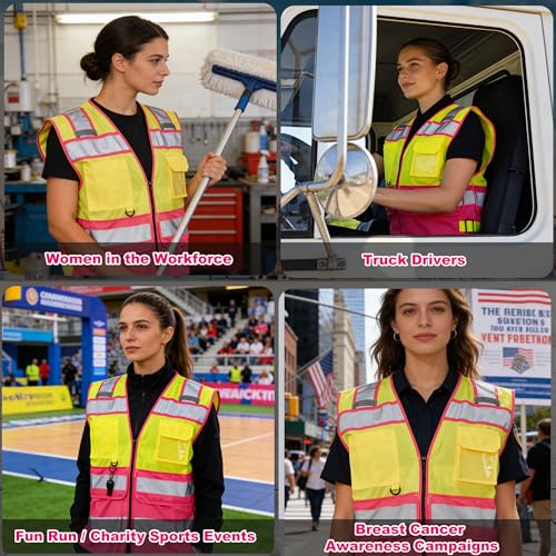 Image of A-SAFETY High Vis Reflective Safety Vest for Men Women Zipper Ipad Pockets Mesh Construction Apparel Neon Vest for Work
