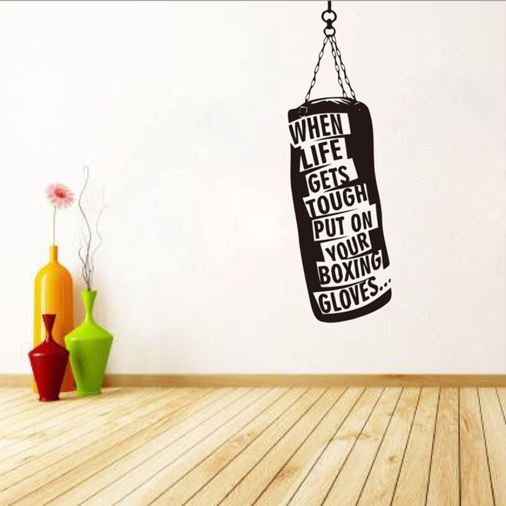 HACASO Wall Decal, When Life Gets Tough Put on Your Boxing Gloves,Motivational Word Vinyl Wall Sticker Quotes for Home Gym Yoga Exercise Fitness (Boxing, 34"L X 17"H)