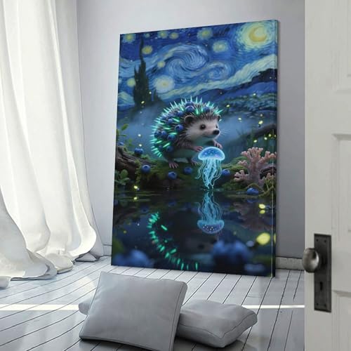 Affiche Hérisson miniature œuvre d'art botanique toile lin luxe - 3
