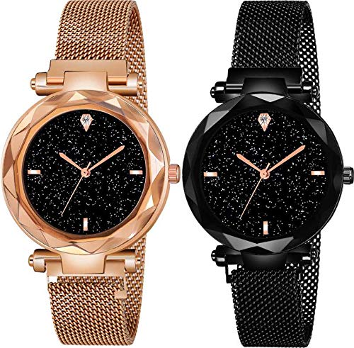 GREAT WORK Analogue Girls Watch (Black Dial Black & Gold Colored Strap) (Pack of 2) (B082NQBJDL) Amazon Price History, Amazon Price Tracker