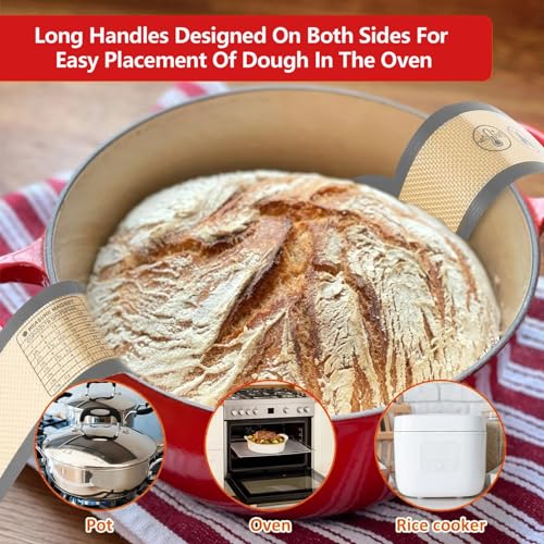 2 Pcs Silicone Bread Sling for Dutch Oven, Silicone Bread Mat, Non-Stick Baking Supplies with Long Handle, Easy Transfer Sourdough Dutch Oven Liner Silicone Bread Loop for Bread Making Supplies - Image 3