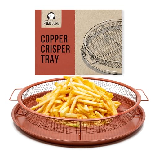 Comparison: Best Cookware For Convection Microwave Oven 2 Chef Pomodoro Crisper Basket and Tray Set -2 Pieces, Large Plate for Oven with Air Fryer Option, Oil-Free Cookware Pan, Full Size Oven and Air Fryer Accessories for Any Kitchen, 12.2 inches (Copper)