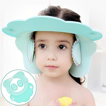 Maveek Baby Bathroom Safety Visor Caps Child Shower Cap,Adjustable Sticker, Comfortable, Soft, Safe, Waterproof & Elastic Ring Hat – for Showers, Bathing, Hair Cut, Pool, Beach, Toddlers (Green)