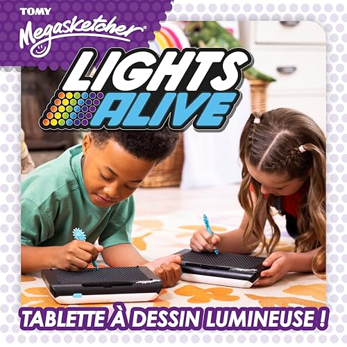 TOMY Tablette lumineuse Megasketcher Lights Alive | Tablette à dessin lumineuse pour enfants comprend 1 stylo 2 EN 1 2 pochoirs | Jouet de dessin pour enfants dès - vue 7
