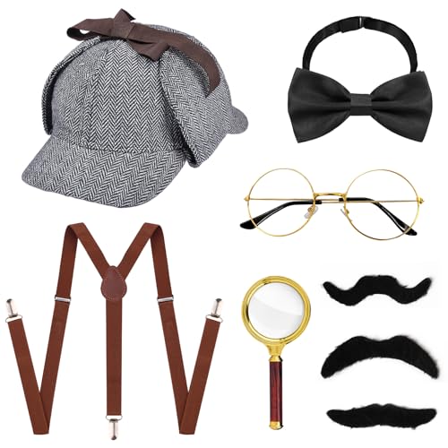 Xerteam Conjunto de acessórios para disfarce de detetive, 7 unidades, cinzento preto castanho, não