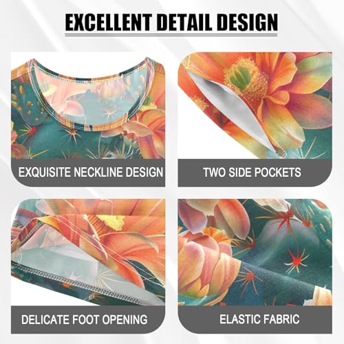 ALAZA Cactus Flower Floral Pajamas Short Sleeve 2 Piece Sleepwear Top and Bottom Pajama Set Unisex4