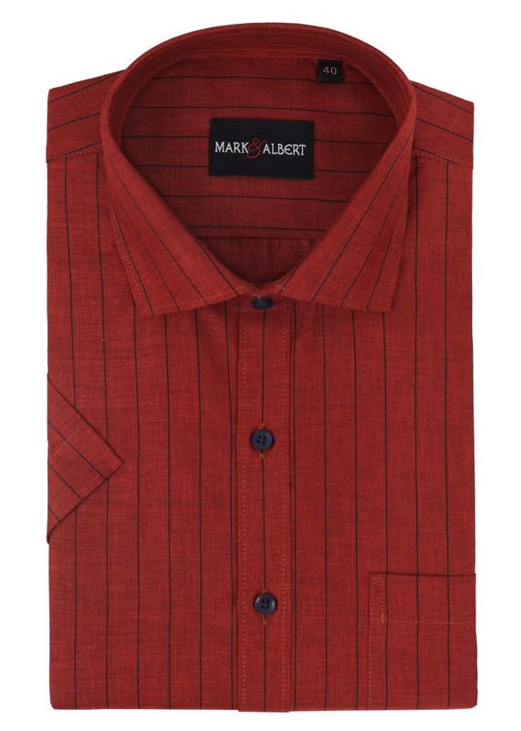 Image of MARK & ALBERT Men's Half Sleeve Cotton Linen Striped Shirt
