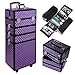 Qivange 4 in 1 Aluminum Professional Makeup Trolley Vanity Case for Artists Beautician Extra Large Travel Jewellery Box Train Case w/ 2 Wheels (Diamond Purple)