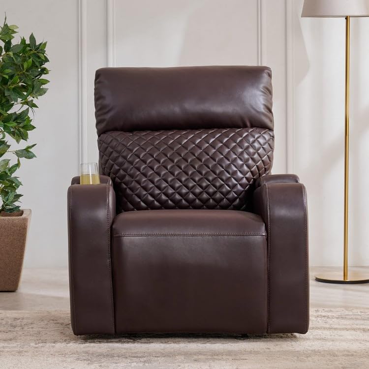 Image of Home Centre | Asher | Faux Leather | Solid Wood | 1 Seater Recliners | Brown | 2 Years Warranty