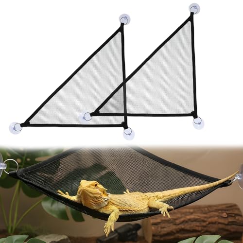 2Pcs Bearded Dragon Hammock, Breathable Mesh Reptile Hammock Lizard Tank Accessories, Triangle Geckos Hammocks for Bearded Dragons, Snakes, and Axolotls, Perfect Beard Dragon Tank Accessories