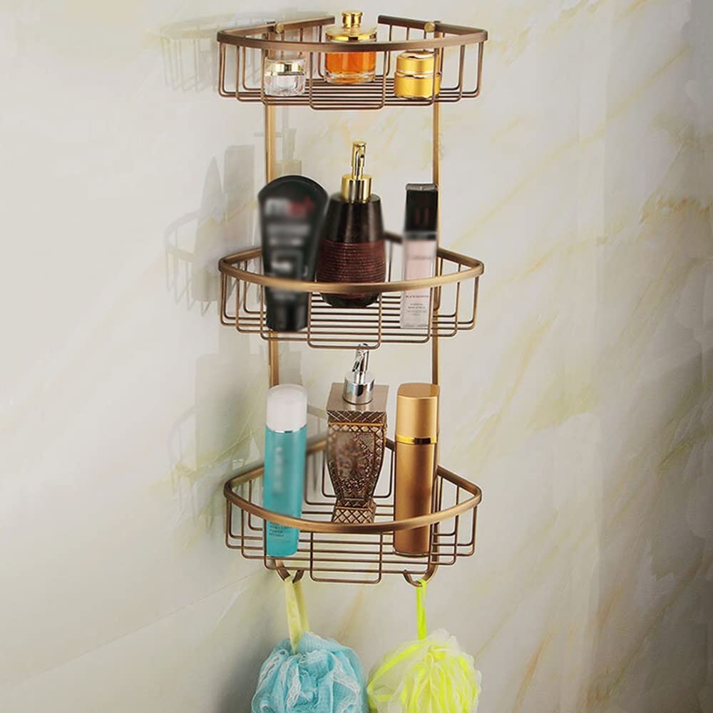 Shower shelf corner corner shower caddy Shower Shelf Racks Bathroom Shower Basket with Two Hooks Solid Brass Construction