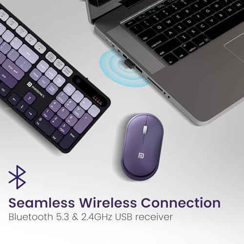 Image of Portronics Key11 Combo Rechargeable Wireless Keyboard and Mouse Set, Bluetooth 5.3&2.4GHz Wireless,Type-C Fast Charging,Gradient Keys, Noiseless Typing, High Precision Mouse, for PC&Laptop(Purple)