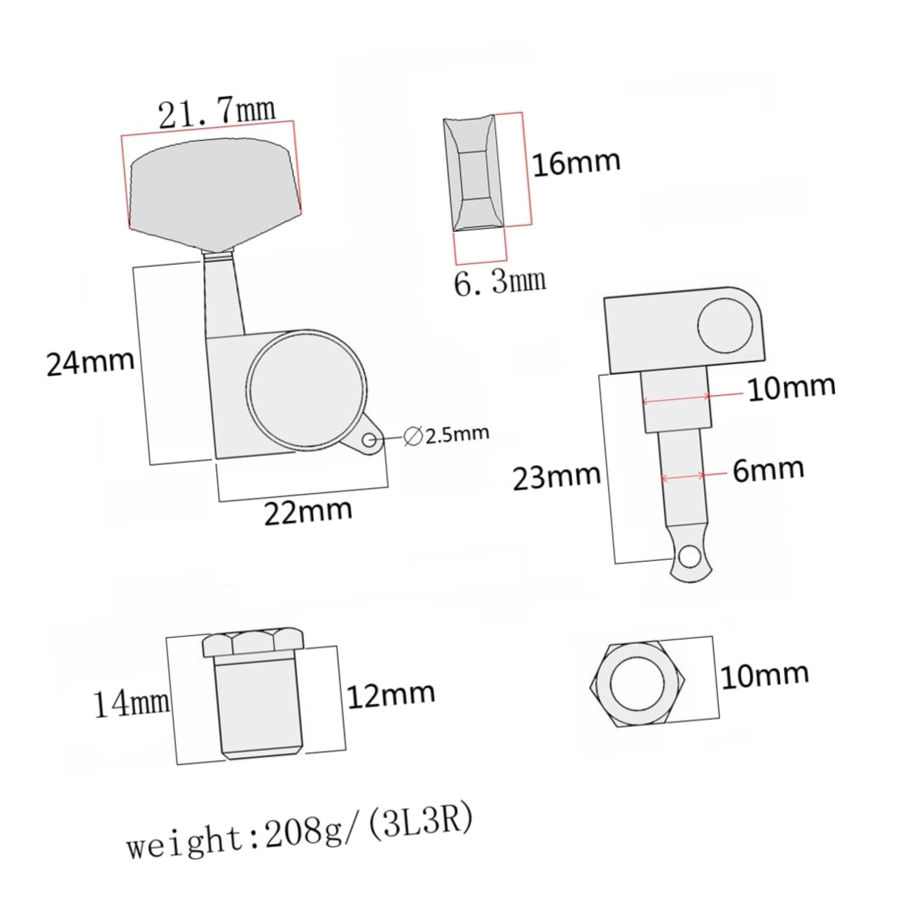 SUPVOX Locking Guitar Tuning Pegs Set with Buttons Large Square Head Machine Heads for Acoustic and Electric Guitars Includes Ferrules Bushings and Screws for Easy Installation