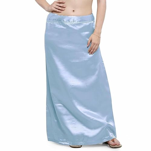BishtHub Fashion Women's Satin Petticoat Saree Underskirt Sari Underwear Free Size Adjustable (Sky Blue)