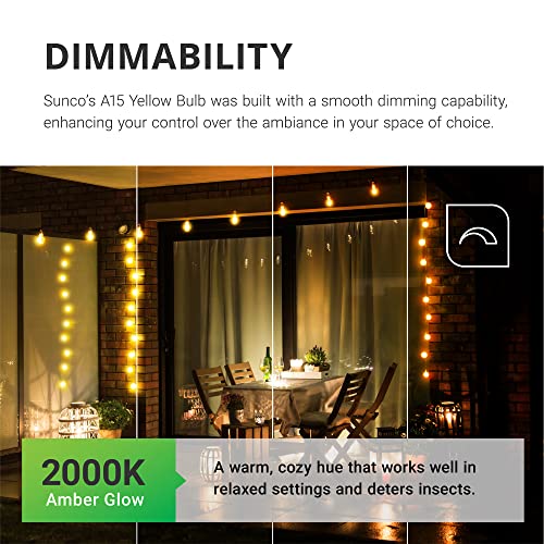Sunco Lighting A15_BUG-8W-2K-6PK Sunco Led Bug Light Bulbs Outdoor A15 Yellow Bug Repellent Porch Light 8W Dimmable 2000K Amber Glow thumb #4